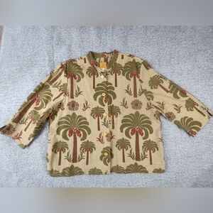 Ruby Road Size 18 100% Cotton Green Palm Red Blazer Coat Jacket